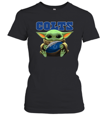 Baby Yoda Loves The Indianapolis Colts Star Wars Baby Yoda Hugs Colts NFL Womens T-Shirt Womens T-Shirt - VeigarTee