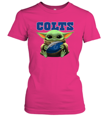 Baby Yoda Loves The Indianapolis Colts Star Wars Baby Yoda Hugs Colts NFL Womens T-Shirt Womens T-Shirt - VeigarTee