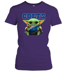 Baby Yoda Loves The Indianapolis Colts Star Wars Baby Yoda Hugs Colts NFL Womens T-Shirt Womens T-Shirt - VeigarTee