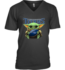 Baby Yoda Loves The Tennessee Titans Star Wars Baby Yoda Hugs Titans NFL Mens V-Neck T-Shirt Mens V-Neck T-Shirt - VeigarTee