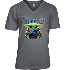 Baby Yoda Loves The Tennessee Titans Star Wars Baby Yoda Hugs Titans NFL Mens V-Neck T-Shirt Mens V-Neck T-Shirt - VeigarTee