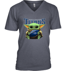 Baby Yoda Loves The Tennessee Titans Star Wars Baby Yoda Hugs Titans NFL Mens V-Neck T-Shirt Mens V-Neck T-Shirt - VeigarTee