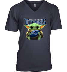 Baby Yoda Loves The Tennessee Titans Star Wars Baby Yoda Hugs Titans NFL Mens V-Neck T-Shirt Mens V-Neck T-Shirt - VeigarTee