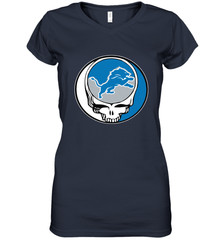 Detroit Lions Grateful Dead Steal Your Face NFL Football Womens V-Neck T-Shirt Womens V-Neck T-Shirt - VeigarTee