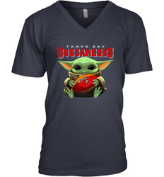 Baby Yoda Loves The Tampa Bay Buccaneers Star Wars Baby Yoda Hugs Buccaneers NFL Mens V-Neck T-Shirt