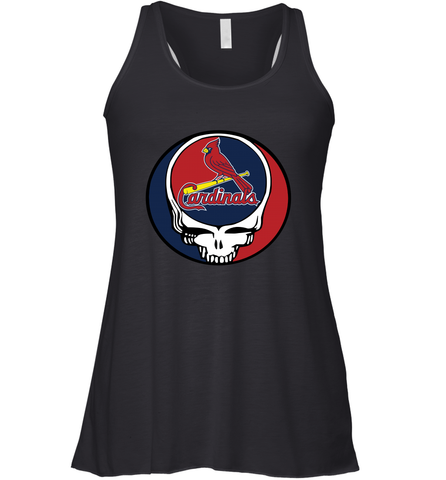 St Louis Cardinals Grateful Dead Steal Your Face Baseball Womens Racerback Tank Top Womens Racerback Tank Top / Black / XS Womens Racerback Tank Top - VeigarTee