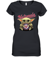 Baby Yoda Hugs Loves The Washington Nationals Baseball Womens V-Neck T-Shirt Womens V-Neck T-Shirt - VeigarTee