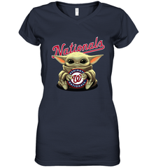 Baby Yoda Hugs Loves The Washington Nationals Baseball Womens V-Neck T-Shirt Womens V-Neck T-Shirt - VeigarTee