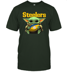 Baby Yoda Loves The Pittsburgh Steelers Star Wars Baby Yoda Hugs Steelers NFL Mens T-Shirt Mens T-Shirt - VeigarTee