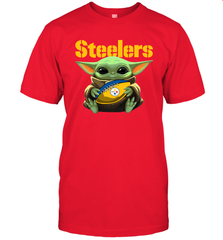 Baby Yoda Loves The Pittsburgh Steelers Star Wars Baby Yoda Hugs Steelers NFL Mens T-Shirt Mens T-Shirt - VeigarTee