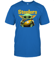 Baby Yoda Loves The Pittsburgh Steelers Star Wars Baby Yoda Hugs Steelers NFL Mens T-Shirt Mens T-Shirt - VeigarTee