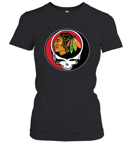 Chicago Blackhawks Grateful Dead Steal Your Face Hockey NHL Womens T-Shirt Womens T-Shirt / Black / XS Womens T-Shirt - VeigarTee