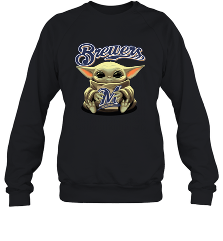 Baby Yoda Hugs Loves The Milwaukee Brewers Baseball Adult Sweatshirt Adult Sweatshirt / Black / S Adult Sweatshirt - VeigarTee