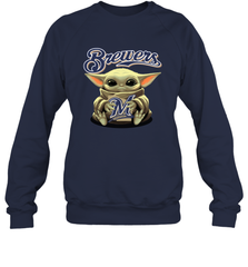 Baby Yoda Hugs Loves The Milwaukee Brewers Baseball Adult Sweatshirt Adult Sweatshirt - VeigarTee