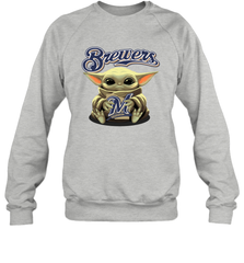 Baby Yoda Hugs Loves The Milwaukee Brewers Baseball Adult Sweatshirt Adult Sweatshirt - VeigarTee