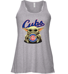 Baby Yoda Hugs Loves The Chicago Cubs Baseball Womens Racerback Tank Top