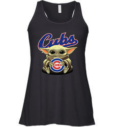 Baby Yoda Hugs Loves The Chicago Cubs Baseball Womens Racerback Tank Top
