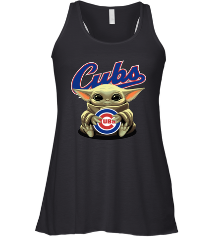 Baby Yoda Hugs Loves The Chicago Cubs Baseball Womens Racerback Tank Top Womens Racerback Tank Top / Black / XS Womens Racerback Tank Top - VeigarTee