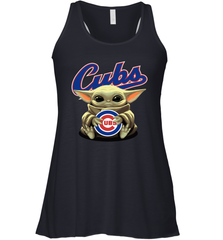 Baby Yoda Hugs Loves The Chicago Cubs Baseball Womens Racerback Tank Top Womens Racerback Tank Top - VeigarTee