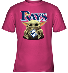 Baby Yoda Hugs Loves The Tampa Bay Rays Baseball Youth T-Shirt Youth T-Shirt - VeigarTee