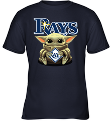 Baby Yoda Hugs Loves The Tampa Bay Rays Baseball Youth T-Shirt Youth T-Shirt - VeigarTee