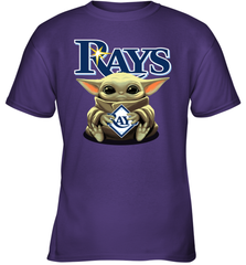 Baby Yoda Hugs Loves The Tampa Bay Rays Baseball Youth T-Shirt Youth T-Shirt - VeigarTee