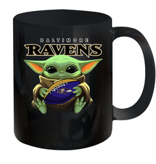 Baby Yoda Loves The Baltimore Ravens Star Wars Baby Yoda Hugs Ravens NFL Ceramic Mug 11oz Ceramic Mug 11oz - VeigarTee