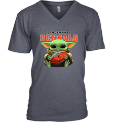 Baby Yoda Loves The Cincinnati Bengals Star Wars Baby Yoda Hugs Bengals NFL Mens V-Neck T-Shirt Mens V-Neck T-Shirt - VeigarTee