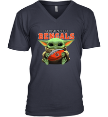 Baby Yoda Loves The Cincinnati Bengals Star Wars Baby Yoda Hugs Bengals NFL Mens V-Neck T-Shirt Mens V-Neck T-Shirt - VeigarTee