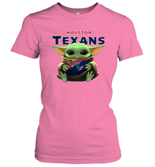 Baby Yoda Loves The Houston Texans Star Wars Baby Yoda Hugs Texans NFL Womens T-Shirt Womens T-Shirt - VeigarTee