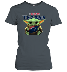 Baby Yoda Loves The Houston Texans Star Wars Baby Yoda Hugs Texans NFL Womens T-Shirt Womens T-Shirt - VeigarTee
