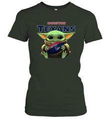 Baby Yoda Loves The Houston Texans Star Wars Baby Yoda Hugs Texans NFL Womens T-Shirt Womens T-Shirt - VeigarTee