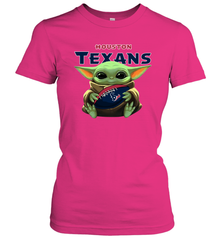 Baby Yoda Loves The Houston Texans Star Wars Baby Yoda Hugs Texans NFL Womens T-Shirt Womens T-Shirt - VeigarTee