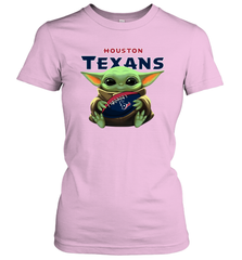 Baby Yoda Loves The Houston Texans Star Wars Baby Yoda Hugs Texans NFL Womens T-Shirt Womens T-Shirt - VeigarTee