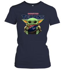 Baby Yoda Loves The Houston Texans Star Wars Baby Yoda Hugs Texans NFL Womens T-Shirt Womens T-Shirt - VeigarTee
