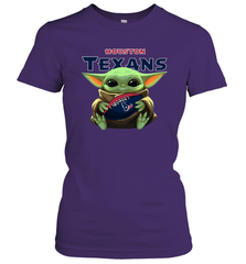Baby Yoda Loves The Houston Texans Star Wars Baby Yoda Hugs Texans NFL Womens T-Shirt Womens T-Shirt - VeigarTee