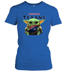Baby Yoda Loves The Houston Texans Star Wars Baby Yoda Hugs Texans NFL Womens T-Shirt Womens T-Shirt - VeigarTee