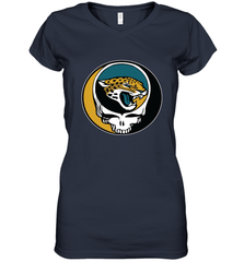 Jacksonville Jaguars Grateful Dead Steal Your Face NFL Football Womens V-Neck T-Shirt Womens V-Neck T-Shirt - VeigarTee