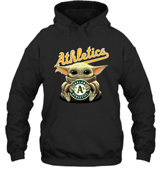 Baby Yoda Hugs Loves The Oakland Athletics Baseball Adult Hoodie Sweatshirt