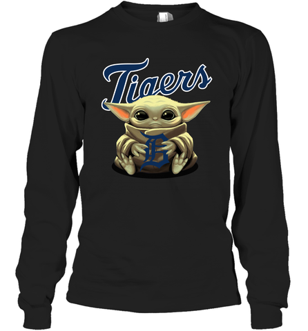 Baby Yoda Hugs Loves The Detroit Tigers Baseball Adult Long Sleeve T-Shirt Adult Long Sleeve T-Shirt / Black / S Adult Long Sleeve T-Shirt - VeigarTee