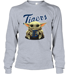 Baby Yoda Hugs Loves The Detroit Tigers Baseball Adult Long Sleeve T-Shirt Adult Long Sleeve T-Shirt - VeigarTee