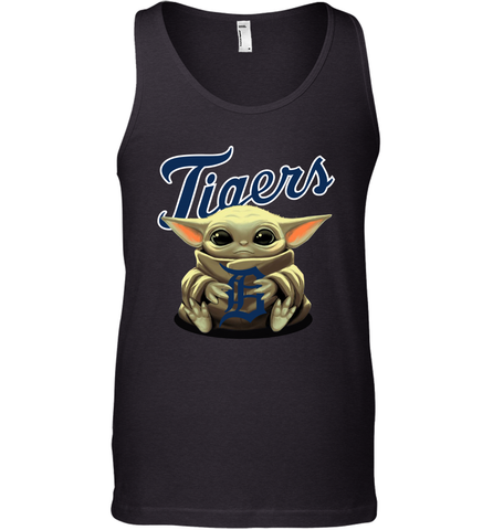 Baby Yoda Hugs Loves The Detroit Tigers Baseball Mens Tank Top Mens Tank Top / Black / XS Mens Tank Top - VeigarTee