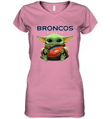 Baby Yoda Loves The Denver Broncos Star Wars Baby Yoda Hugs Broncos NFL Womens V-Neck T-Shirt Womens V-Neck T-Shirt - VeigarTee