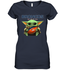 Baby Yoda Loves The Denver Broncos Star Wars Baby Yoda Hugs Broncos NFL Womens V-Neck T-Shirt Womens V-Neck T-Shirt - VeigarTee