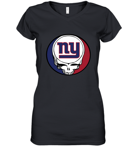 New York Giants Grateful Dead Steal Your Face NFL Football Womens V-Neck T-Shirt Womens V-Neck T-Shirt / Black / S Womens V-Neck T-Shirt - VeigarTee