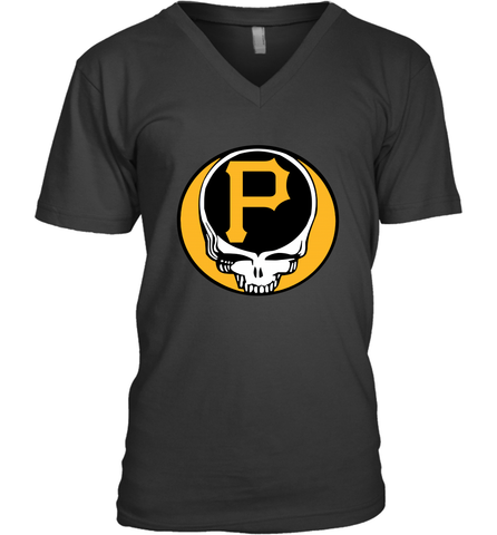 Pittsburgh Pirates Grateful Dead Steal Your Face Baseball Mens V-Neck T-Shirt Mens V-Neck T-Shirt / Black / S Mens V-Neck T-Shirt - VeigarTee