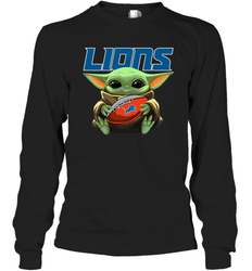 Baby Yoda Loves The Detroit Lions Star Wars Baby Yoda Hugs Lions NFL Adult Long Sleeve T-Shirt