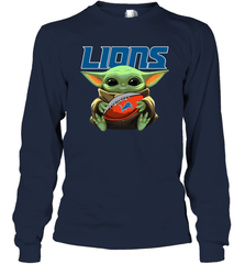 Baby Yoda Loves The Detroit Lions Star Wars Baby Yoda Hugs Lions NFL Adult Long Sleeve T-Shirt Adult Long Sleeve T-Shirt - VeigarTee