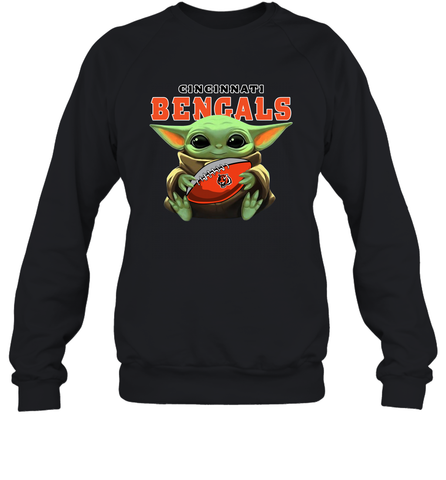 Baby Yoda Loves The Cincinnati Bengals Star Wars Baby Yoda Hugs Bengals NFL Adult Sweatshirt Adult Sweatshirt / Black / S Adult Sweatshirt - VeigarTee