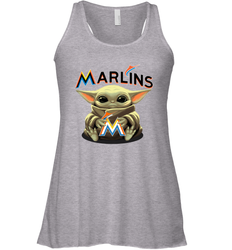 Baby Yoda Hugs Loves The Miami Marlins Baseball Womens Racerback Tank Top
